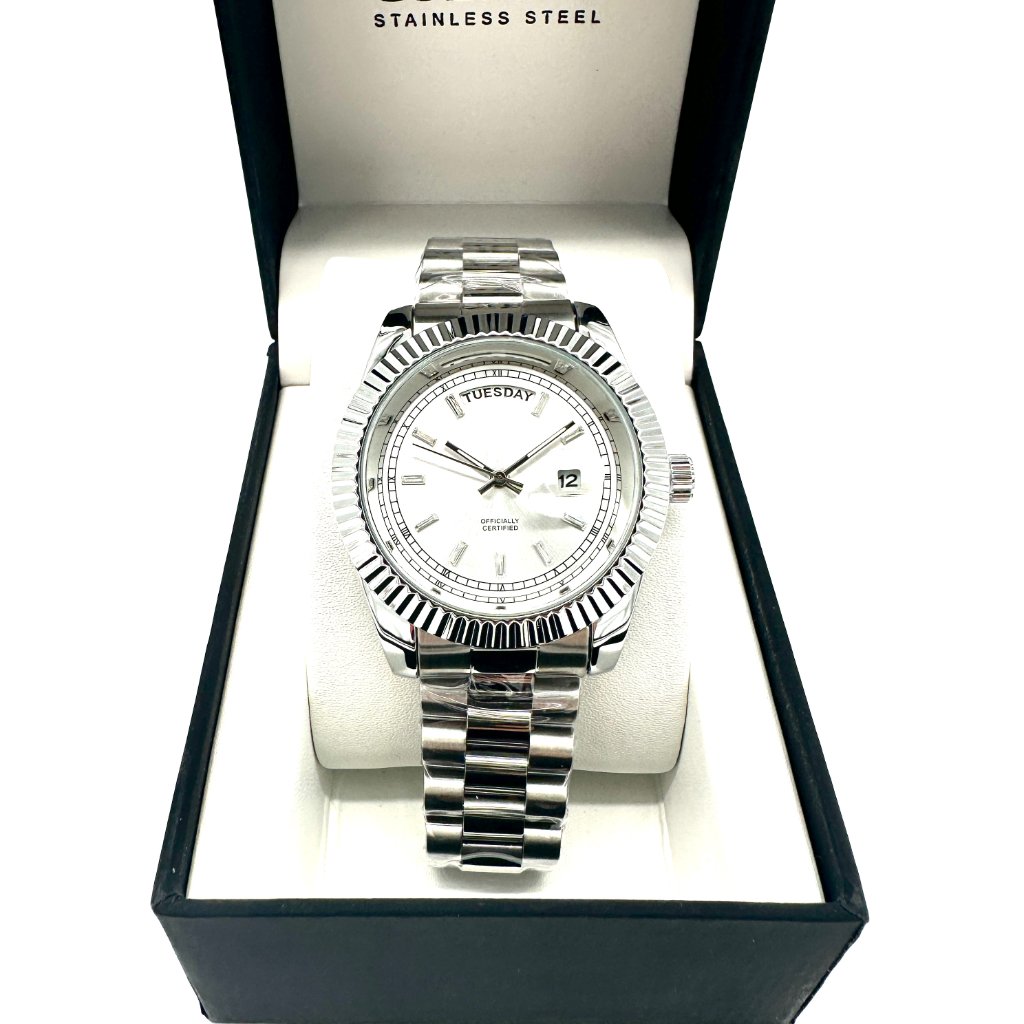 Silver Stainless Steel Presidential Luxury Day Date Watch